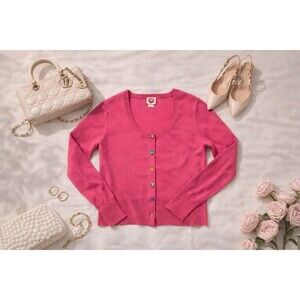 Fiorucci Pink Cotton Cardigan L Colorful Buttons Lips Logo